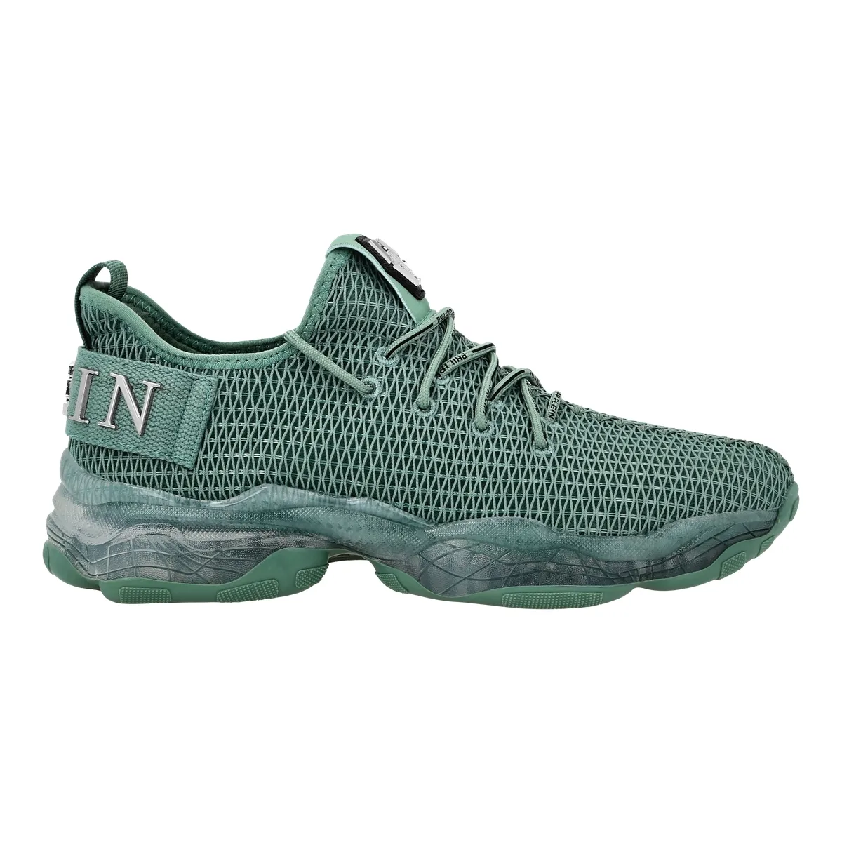 Grüne, gestrickte Stretch-Low-Top-Laufschuhe