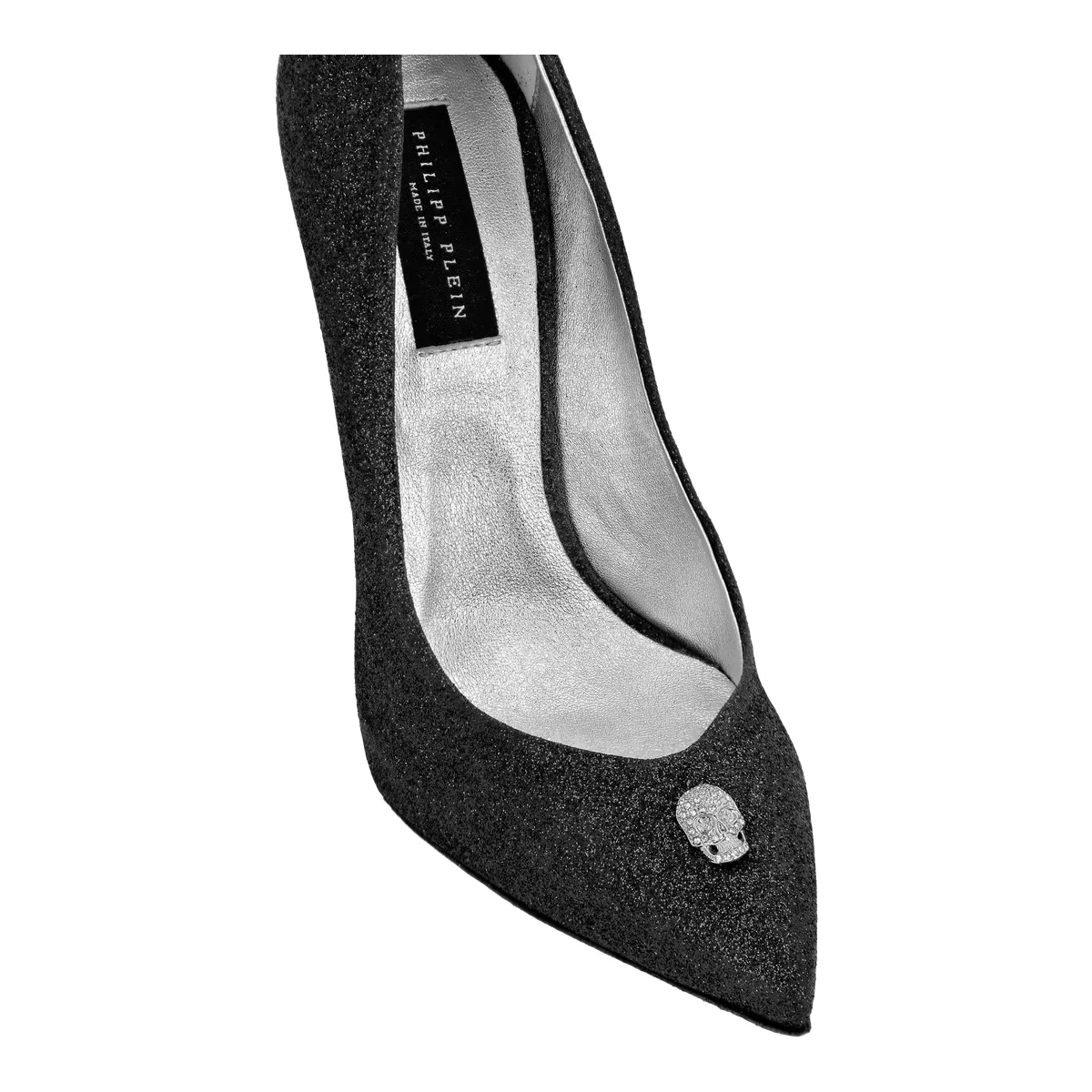 Glitzer Pumps mit spitzer Zehenkappe und Totenkopf