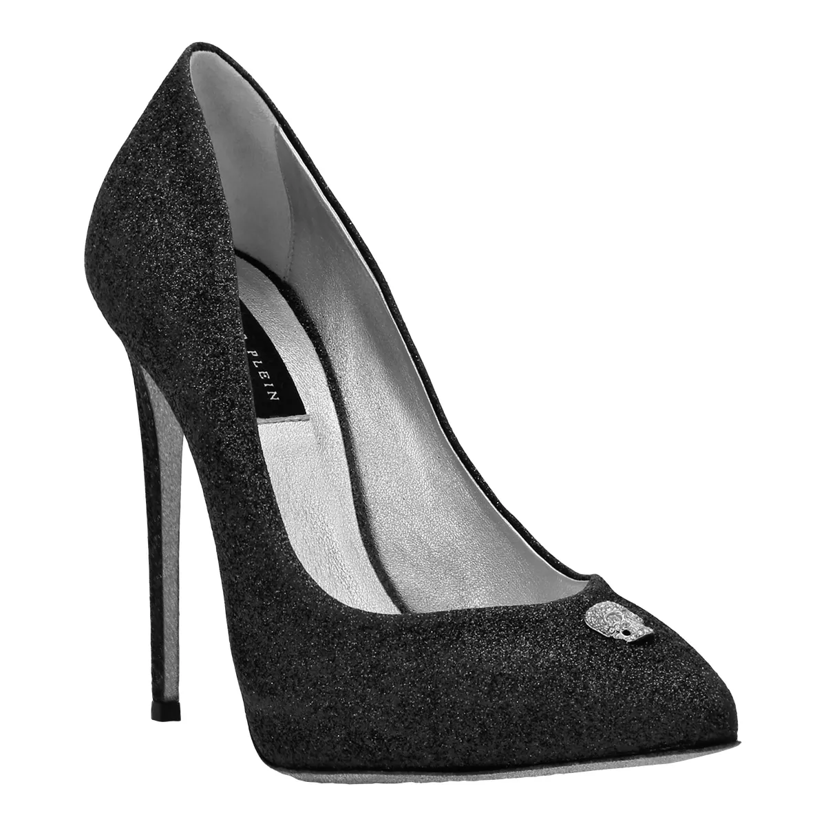 Glitzer Pumps mit spitzer Zehenkappe und Totenkopf