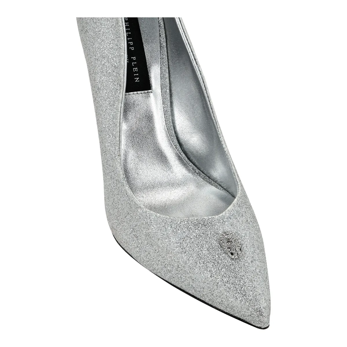 Funkelnde silberne Pumps mit spitzer Zehenpartie