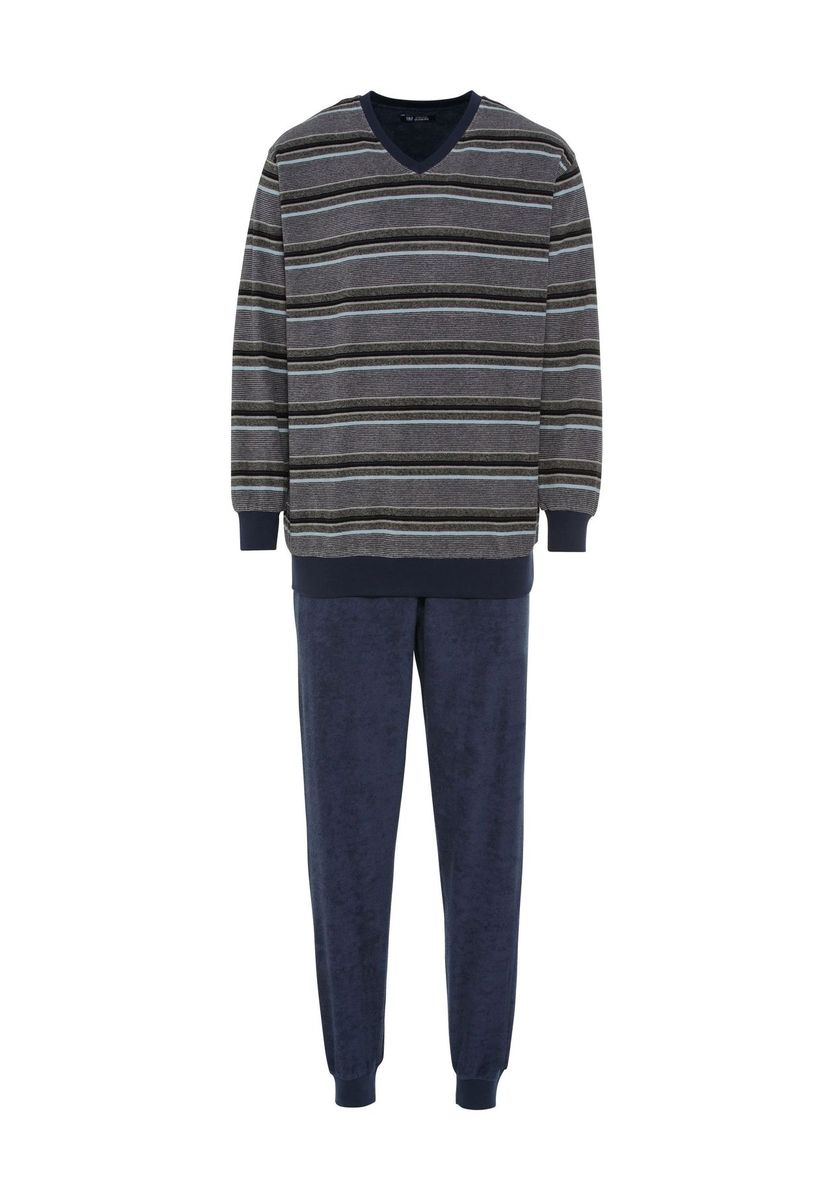 Gestreifter Frottee-Pyjama mit V-Ausschnitt