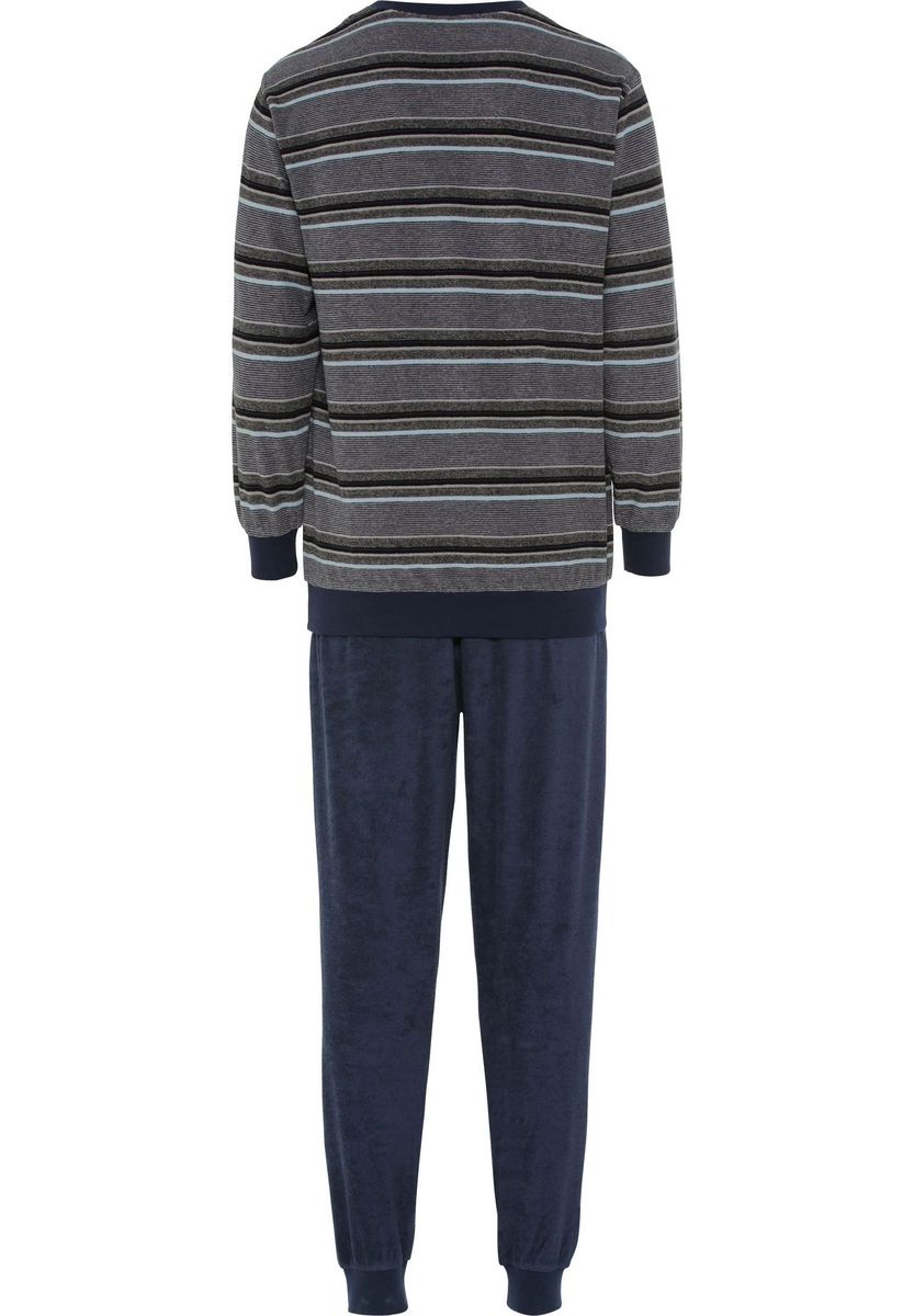 Gestreifter Frottee-Pyjama mit V-Ausschnitt