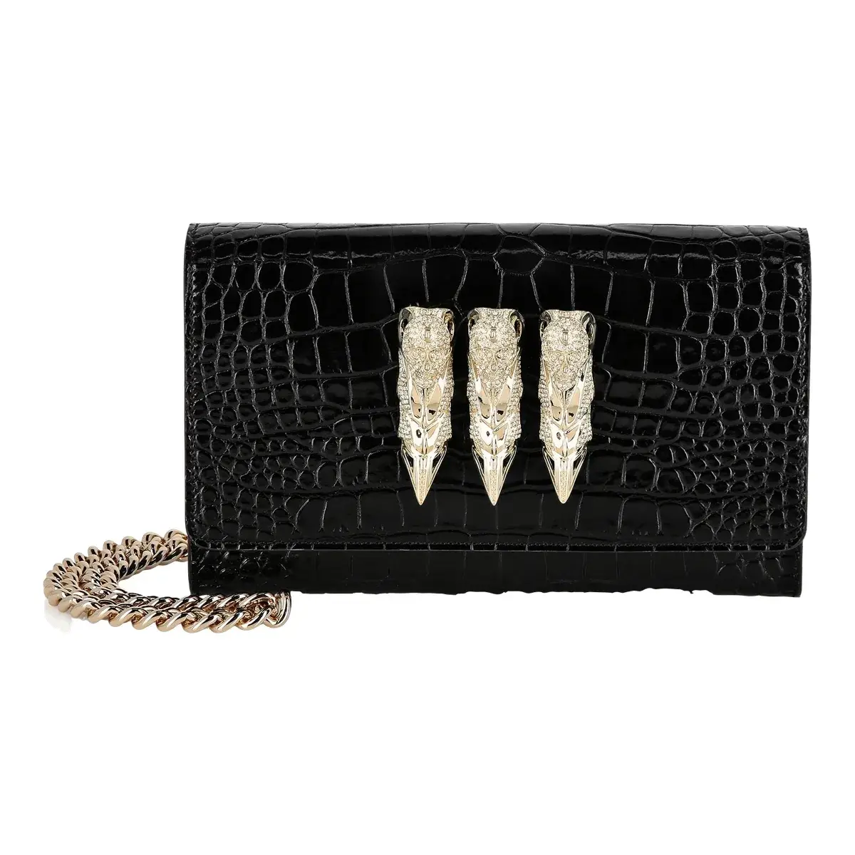 Clutch mit Krokoprägung und Schädelverzierung