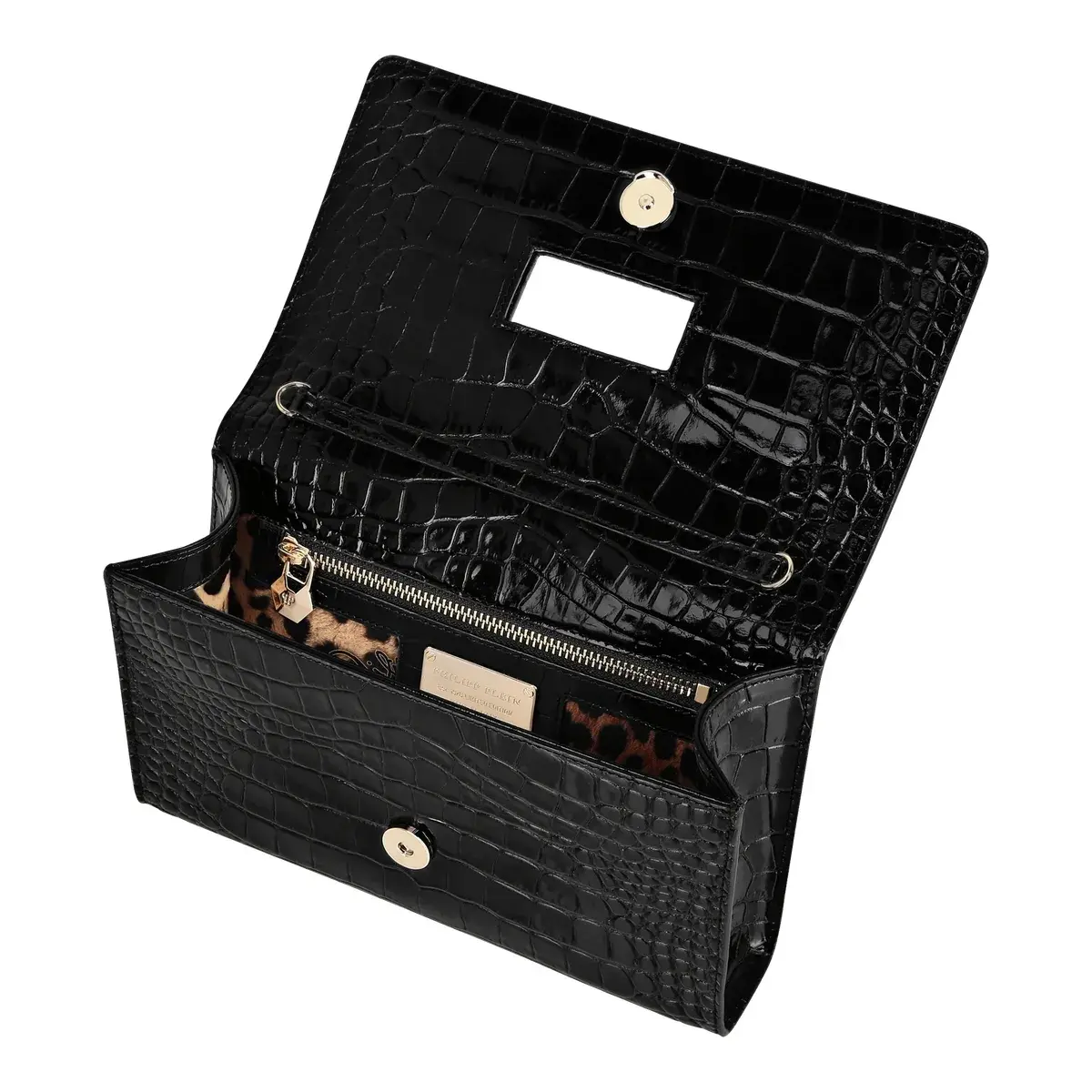 Clutch mit Krokoprägung und Schädelverzierung