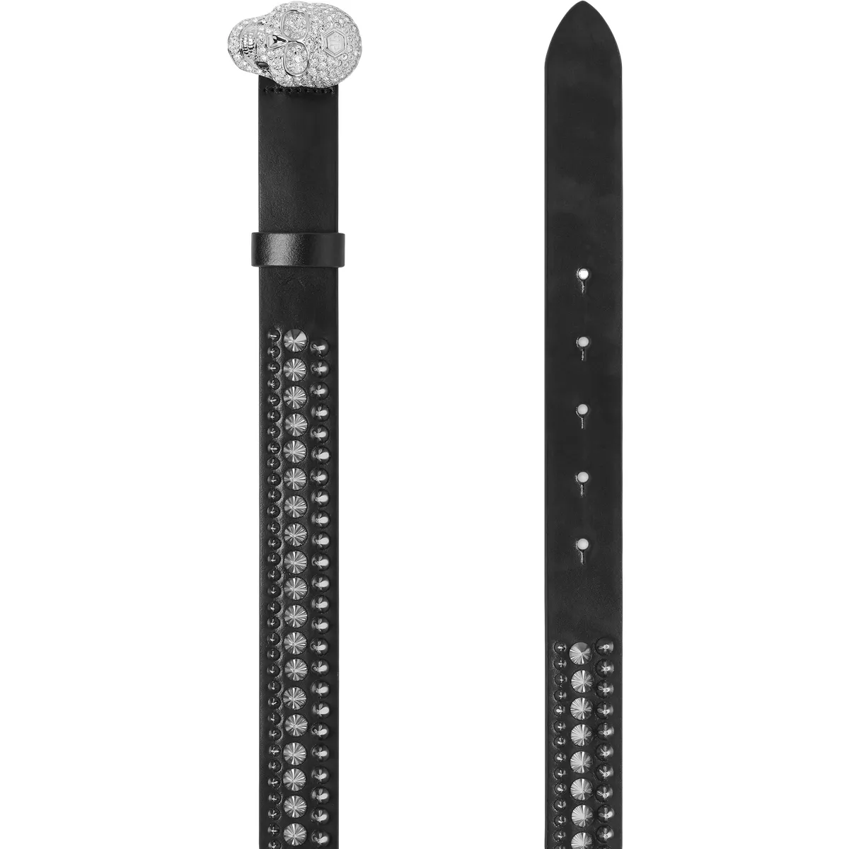 Ledergürtel mit Totenkopfschnalle und Nieten