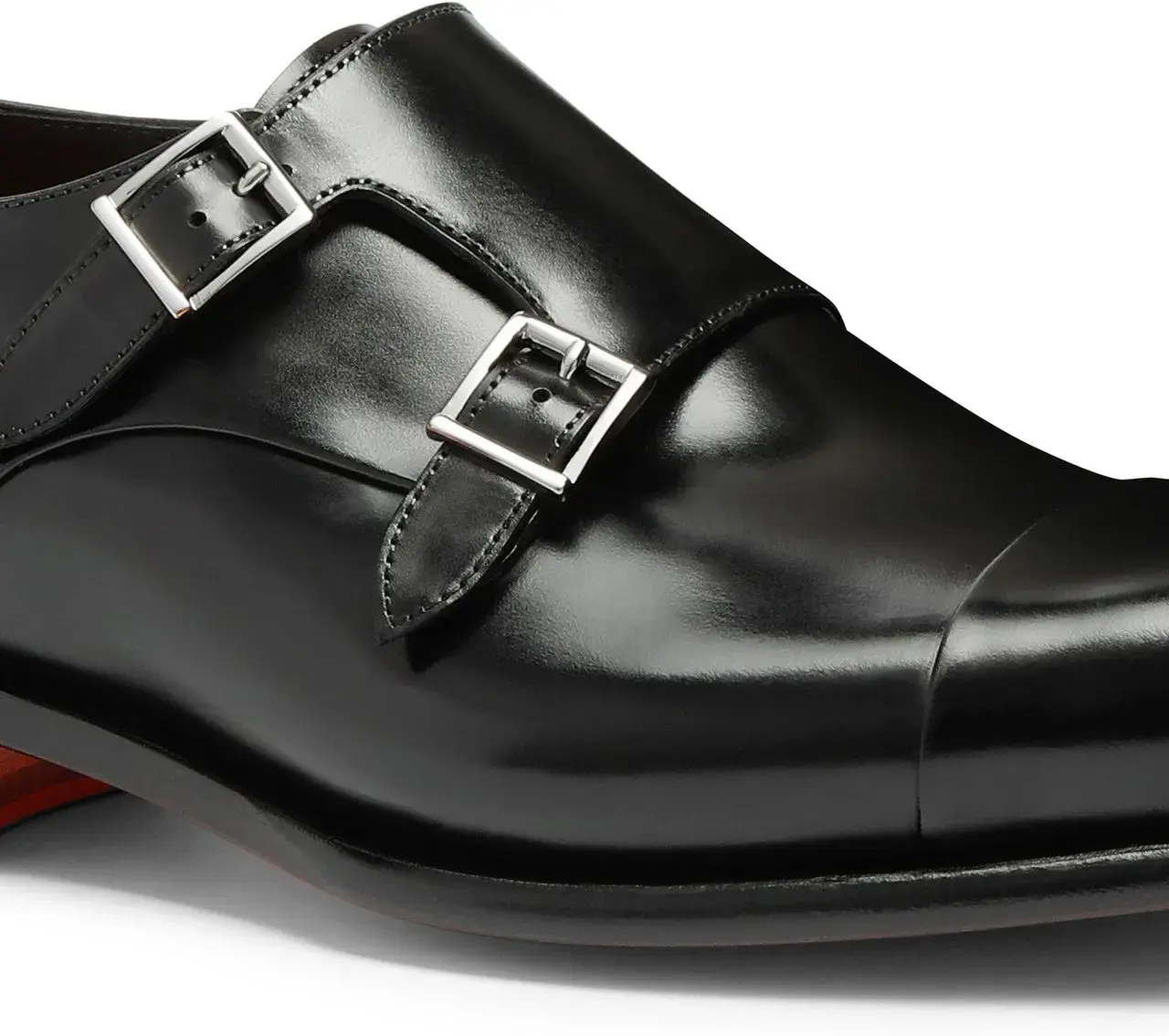 Eleganter schwarzer Leder Doppel Monk Schuh