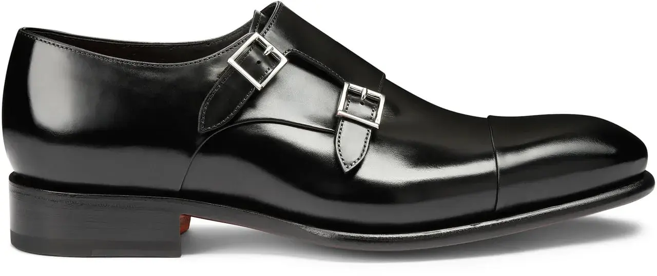 Eleganter schwarzer Leder Doppel Monk Schuh