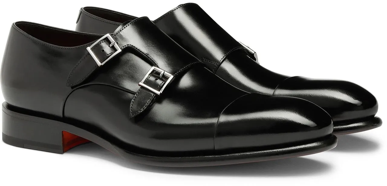 Eleganter schwarzer Leder Doppel Monk Schuh