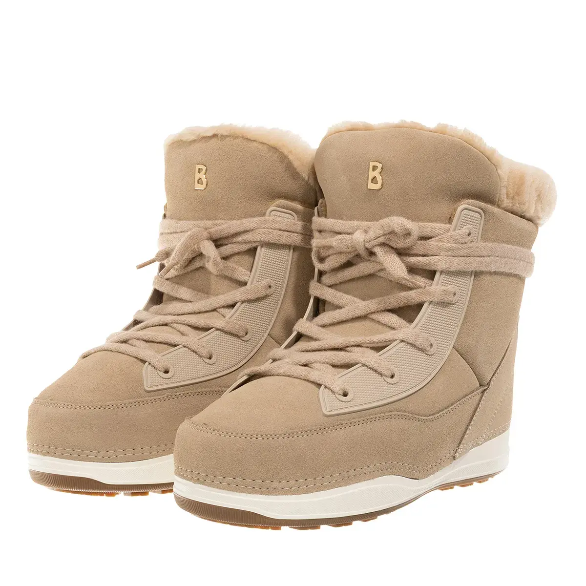 Beige Wildleder Winterstiefel mit Fellbesatz