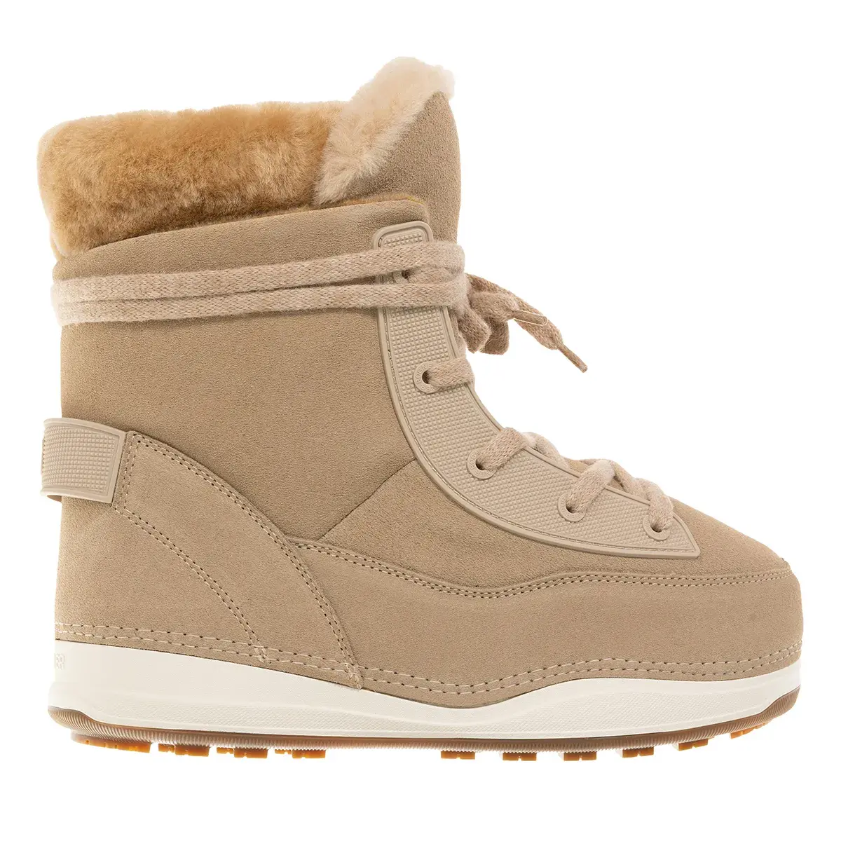 Beige Wildleder Winterstiefel mit Fellbesatz
