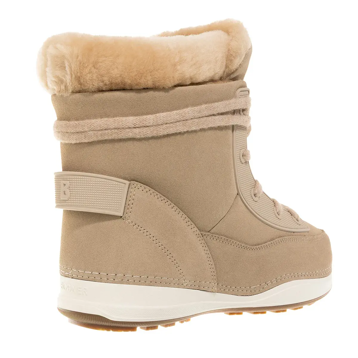 Beige Wildleder Winterstiefel mit Fellbesatz