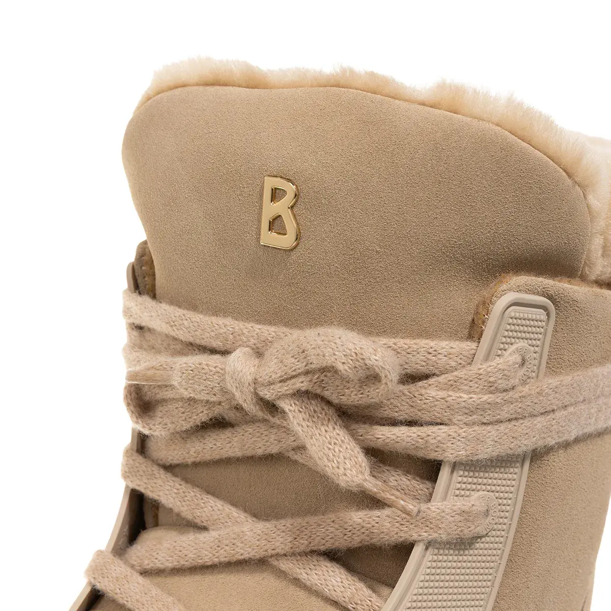Beige Wildleder Winterstiefel mit Fellbesatz
