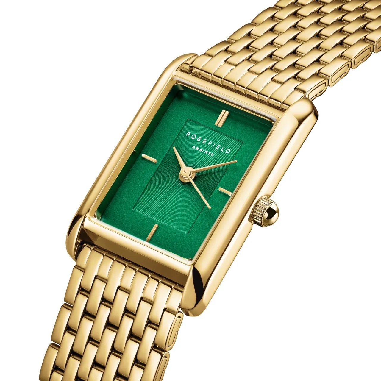 Goldfarbene Uhr mit grünem Zifferblatt