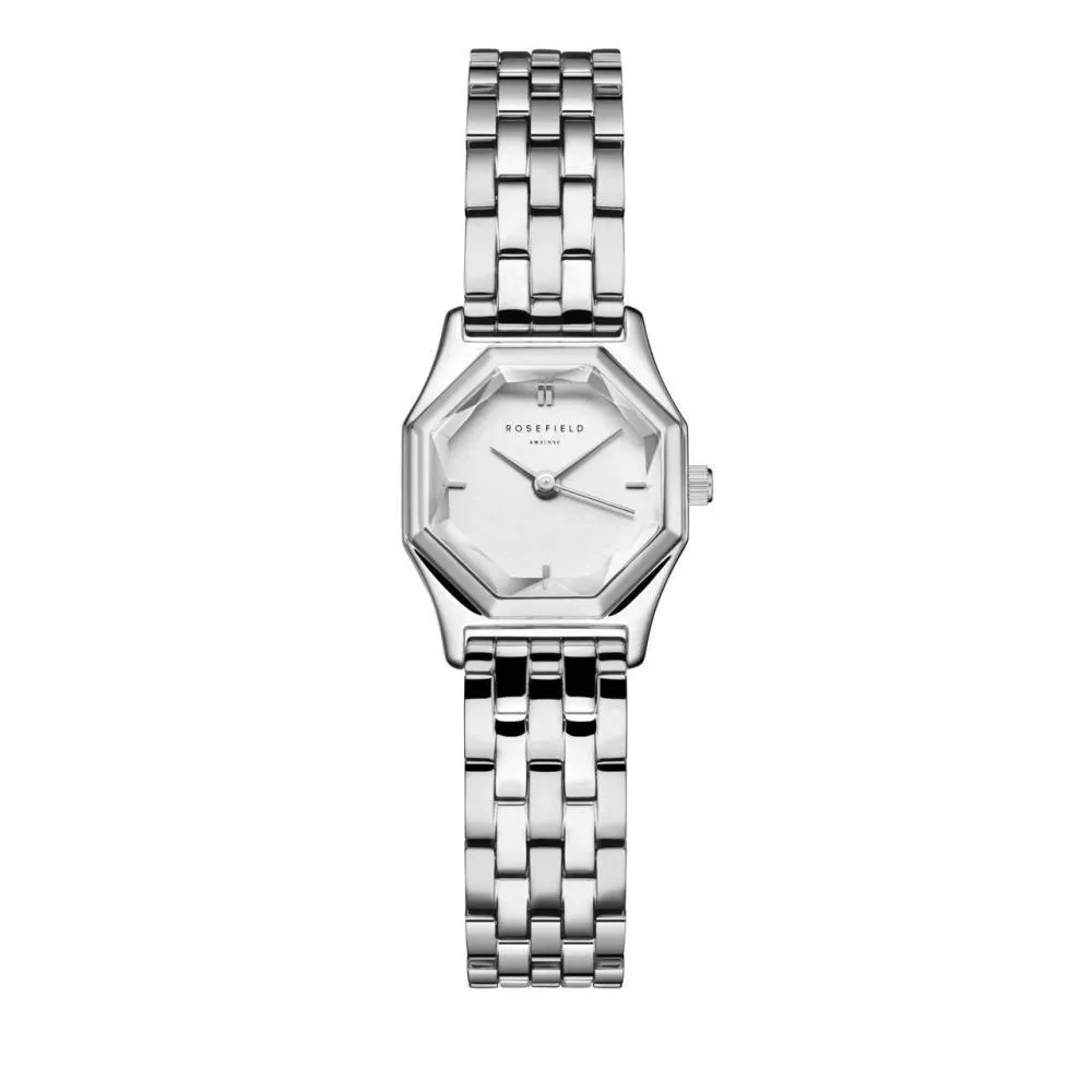 Silberfarbene Armbanduhr mit achteckigem Zifferblatt