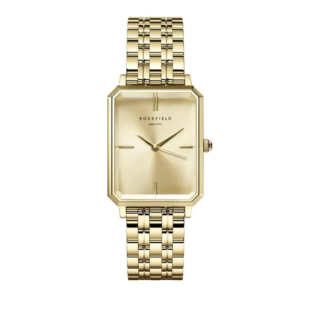 Elegante goldfarbene, rechteckige Uhr