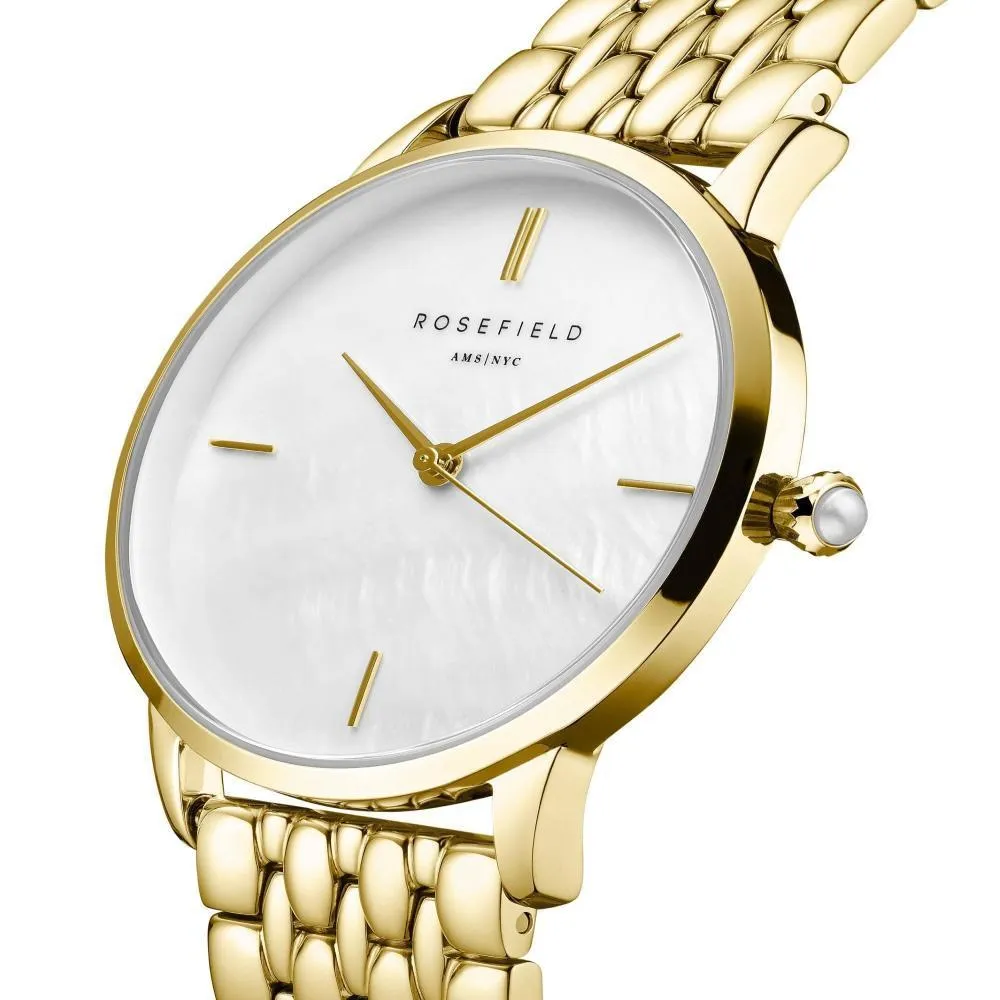 Goldfarbene Uhr mit Perlmuttzifferblatt