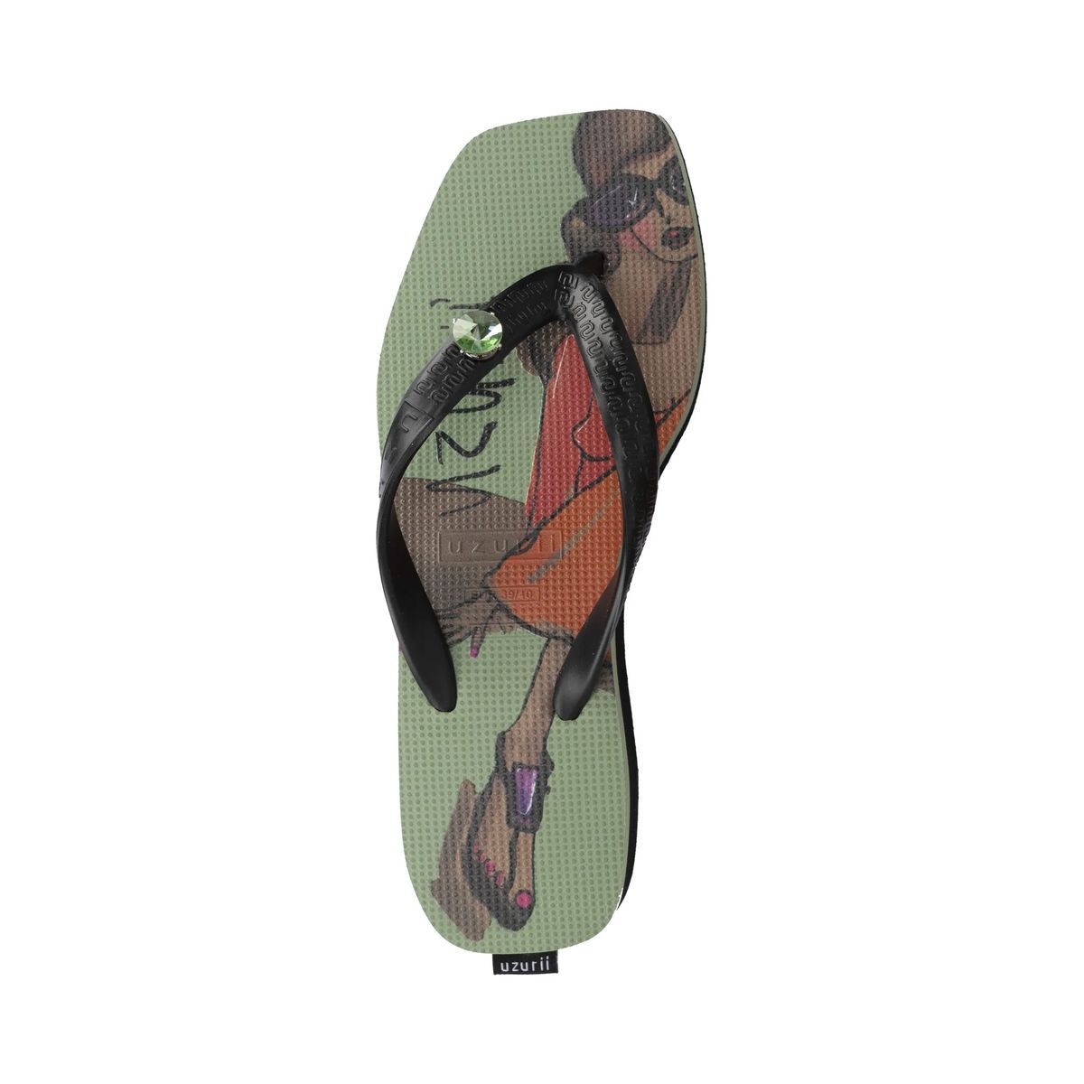 Bedruckte Plateausandalen mit Schmuckdetail