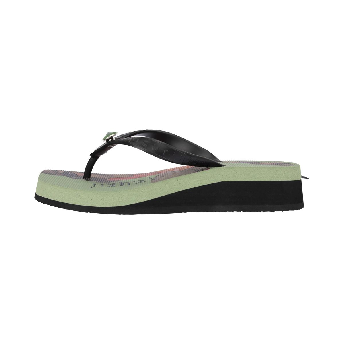 Bedruckte Plateausandalen mit Schmuckdetail