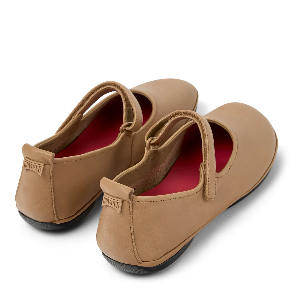 Hellbraune Mary Jane Ballerinas aus Leder