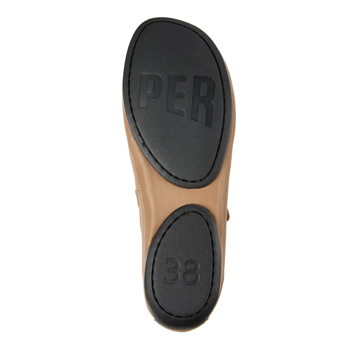 Hellbraune Mary Jane Ballerinas aus Leder