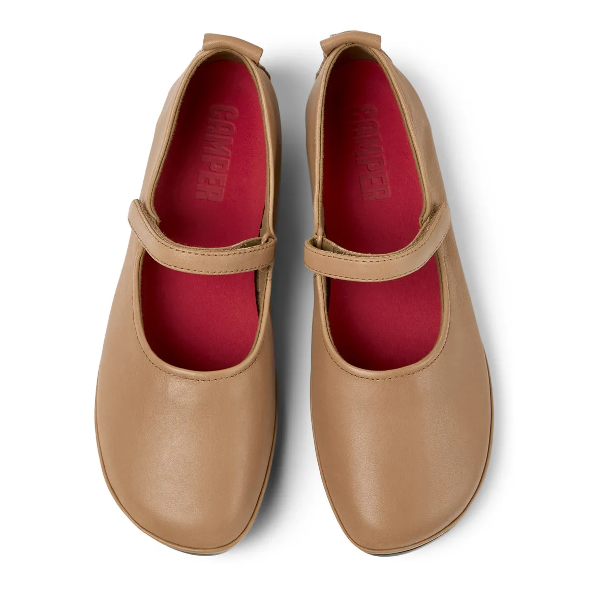 Hellbraune Mary Jane Ballerinas aus Leder