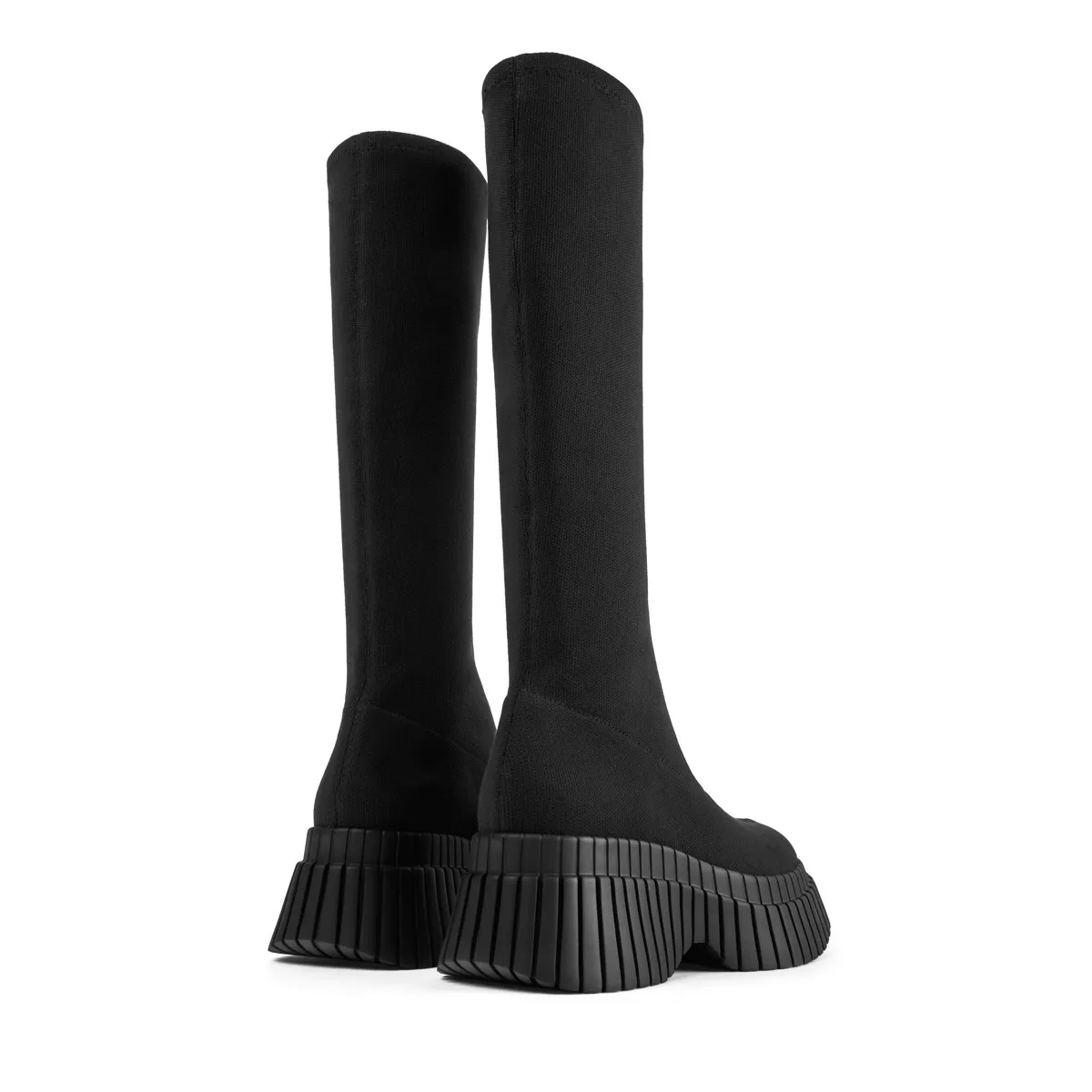Schwarze, hohe Strick-Plateau-Stiefel