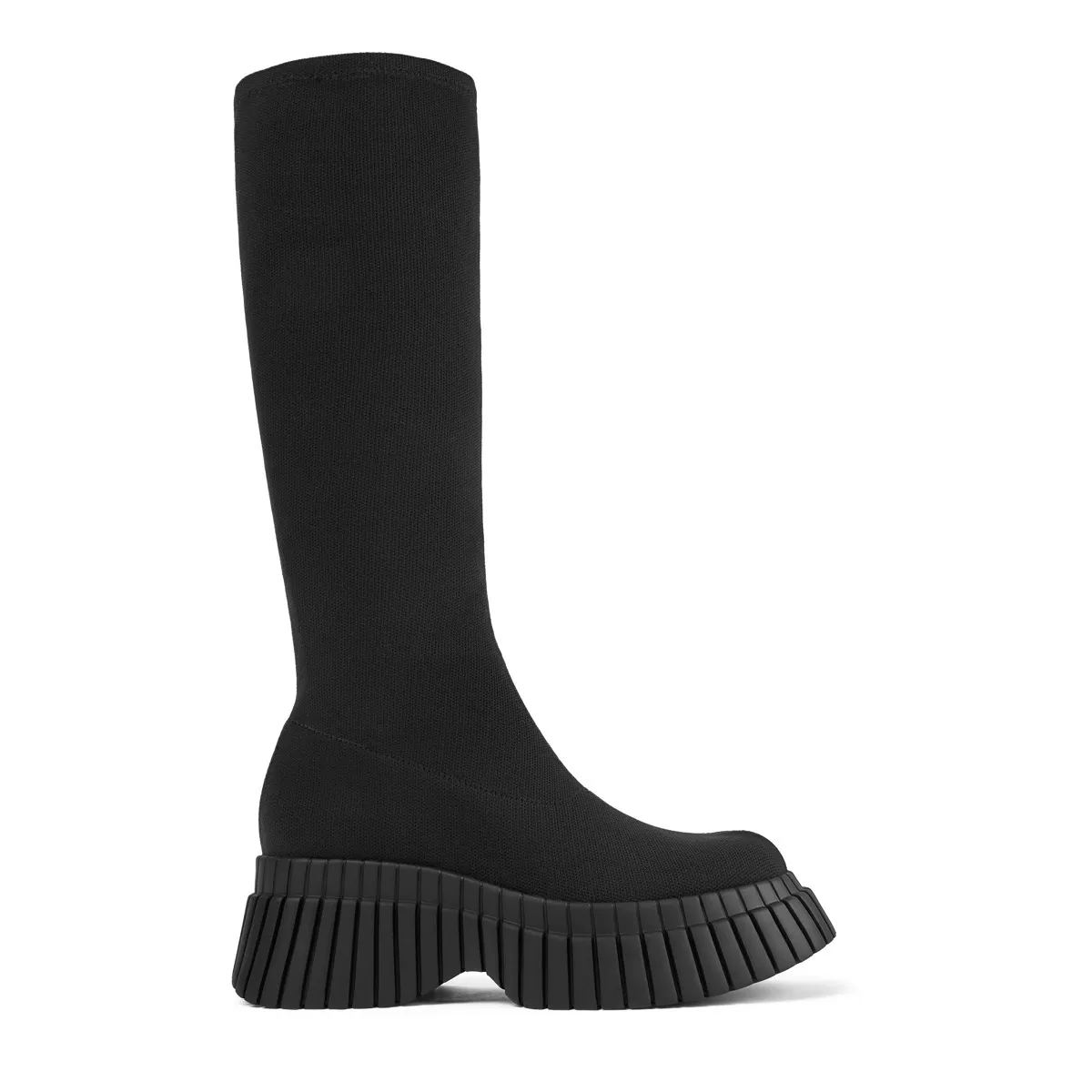 Schwarze, hohe Strick-Plateau-Stiefel