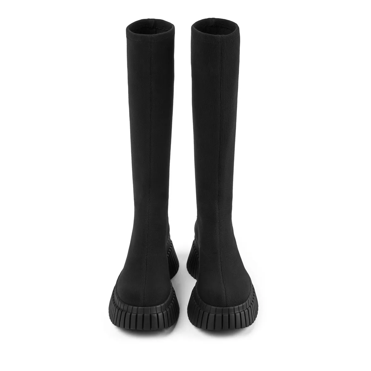 Schwarze, hohe Strick-Plateau-Stiefel