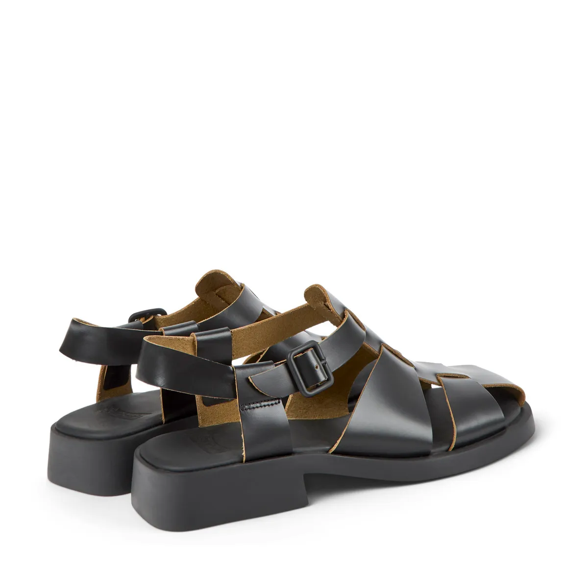 Schwarze Cage-Sandalen mit Absatz aus Leder
