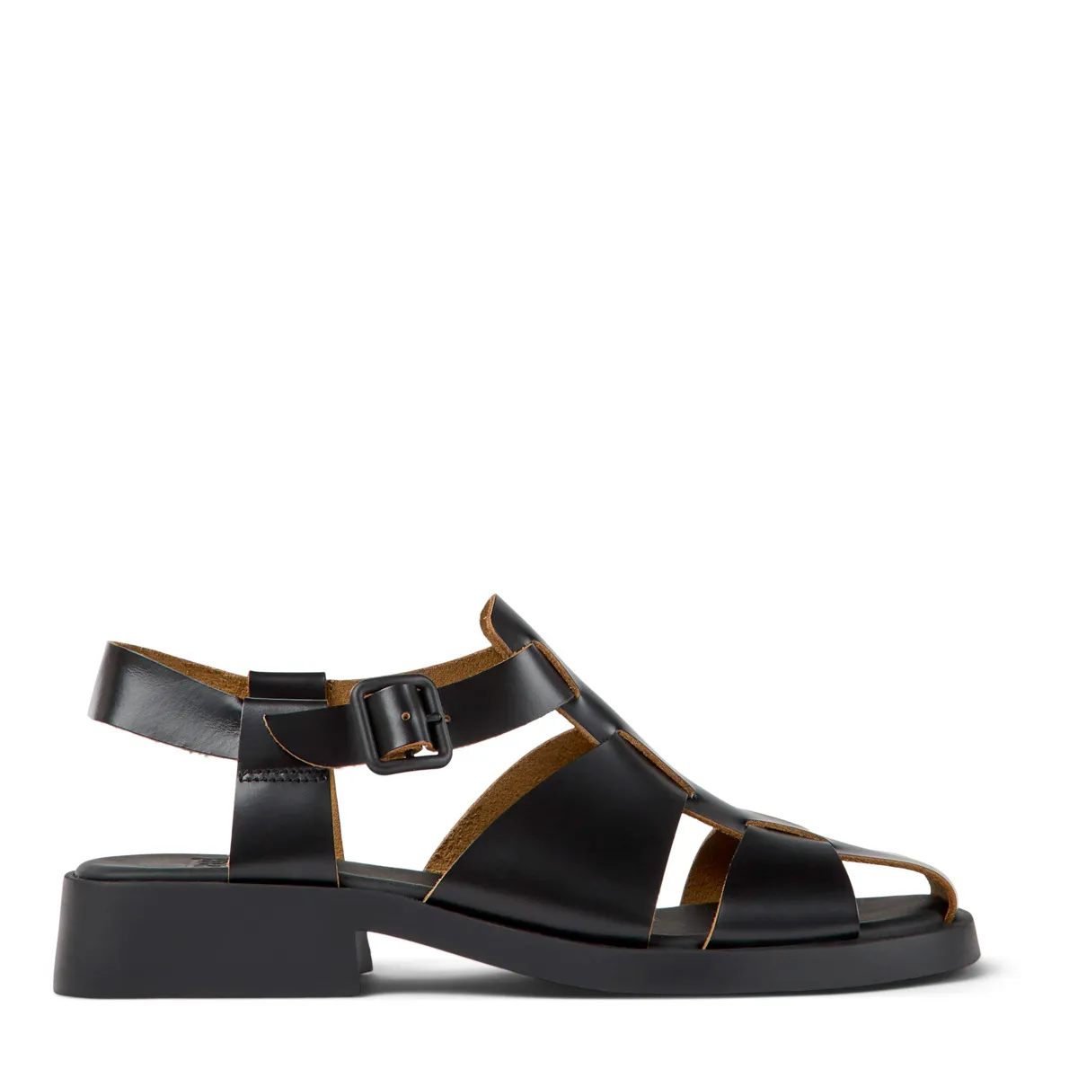 Schwarze Cage-Sandalen mit Absatz aus Leder