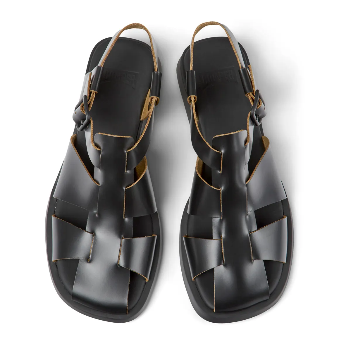 Schwarze Cage-Sandalen mit Absatz aus Leder