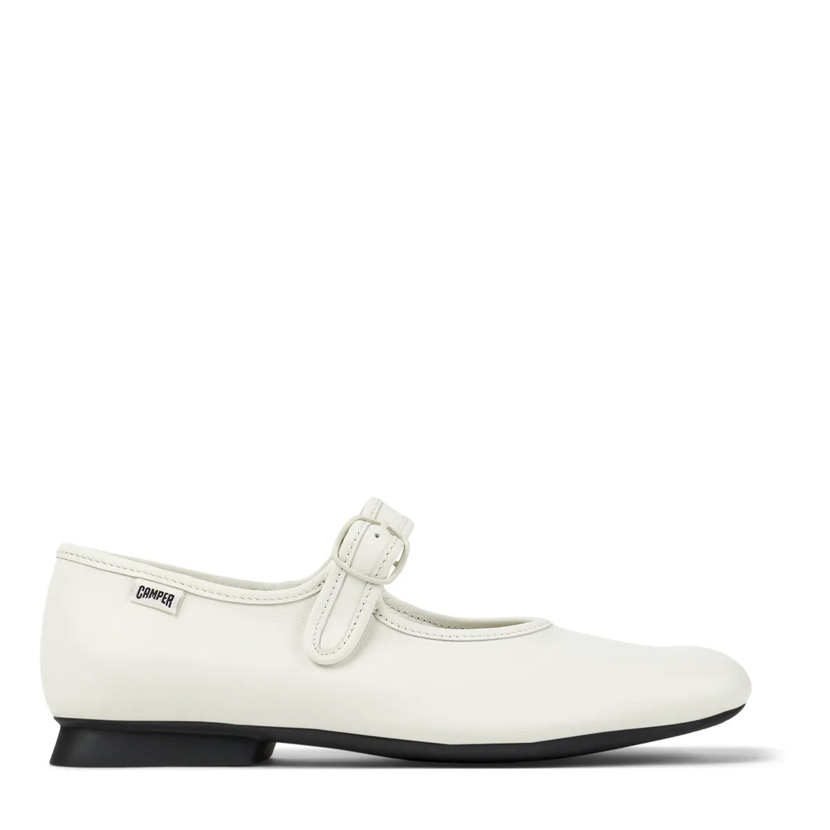 Elegante ivoryfarbene Mary Jane Ballerinas aus Leder