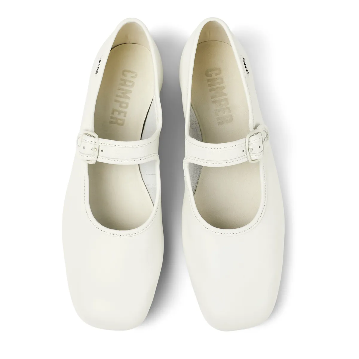 Elegante ivoryfarbene Mary Jane Ballerinas aus Leder