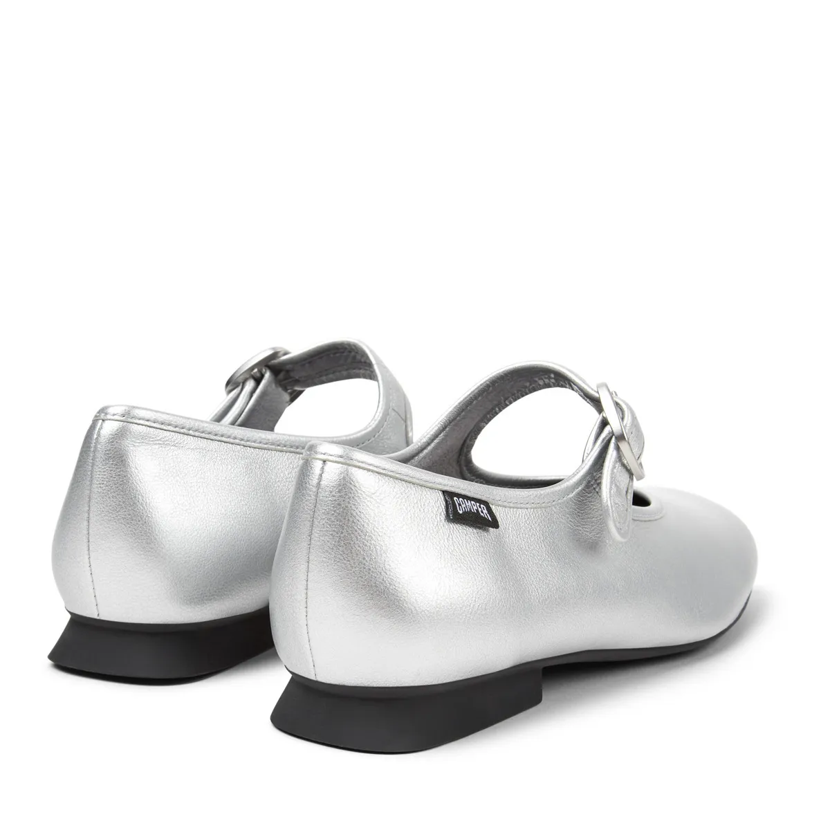 Silberne Mary Jane Ballerinas aus Leder