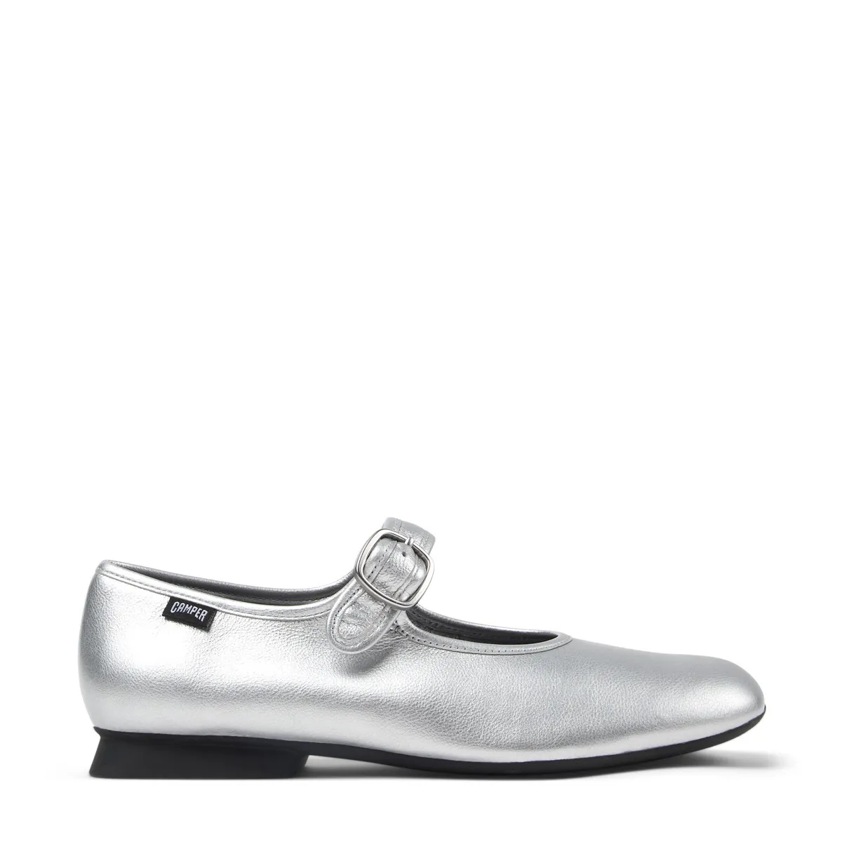 Silberne Mary Jane Ballerinas aus Leder