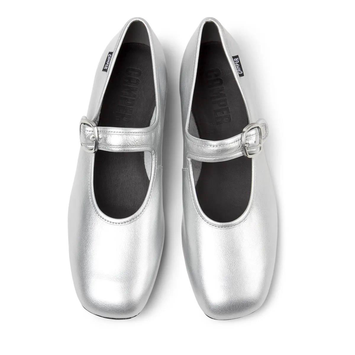 Silberne Mary Jane Ballerinas aus Leder