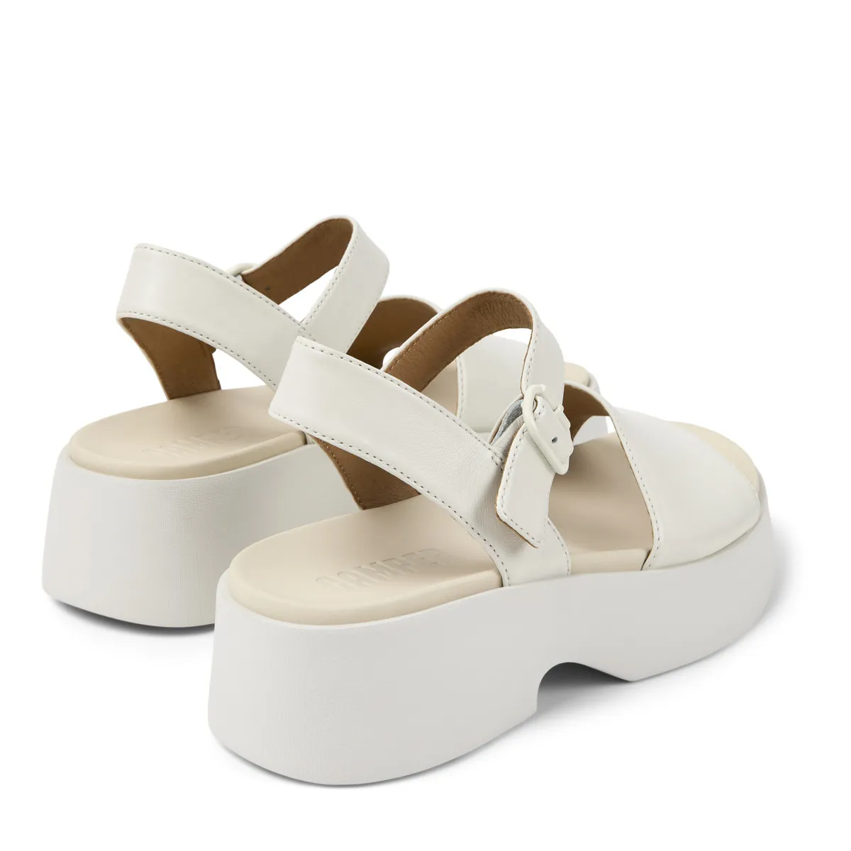 Weiße Leder-Plateausandalen