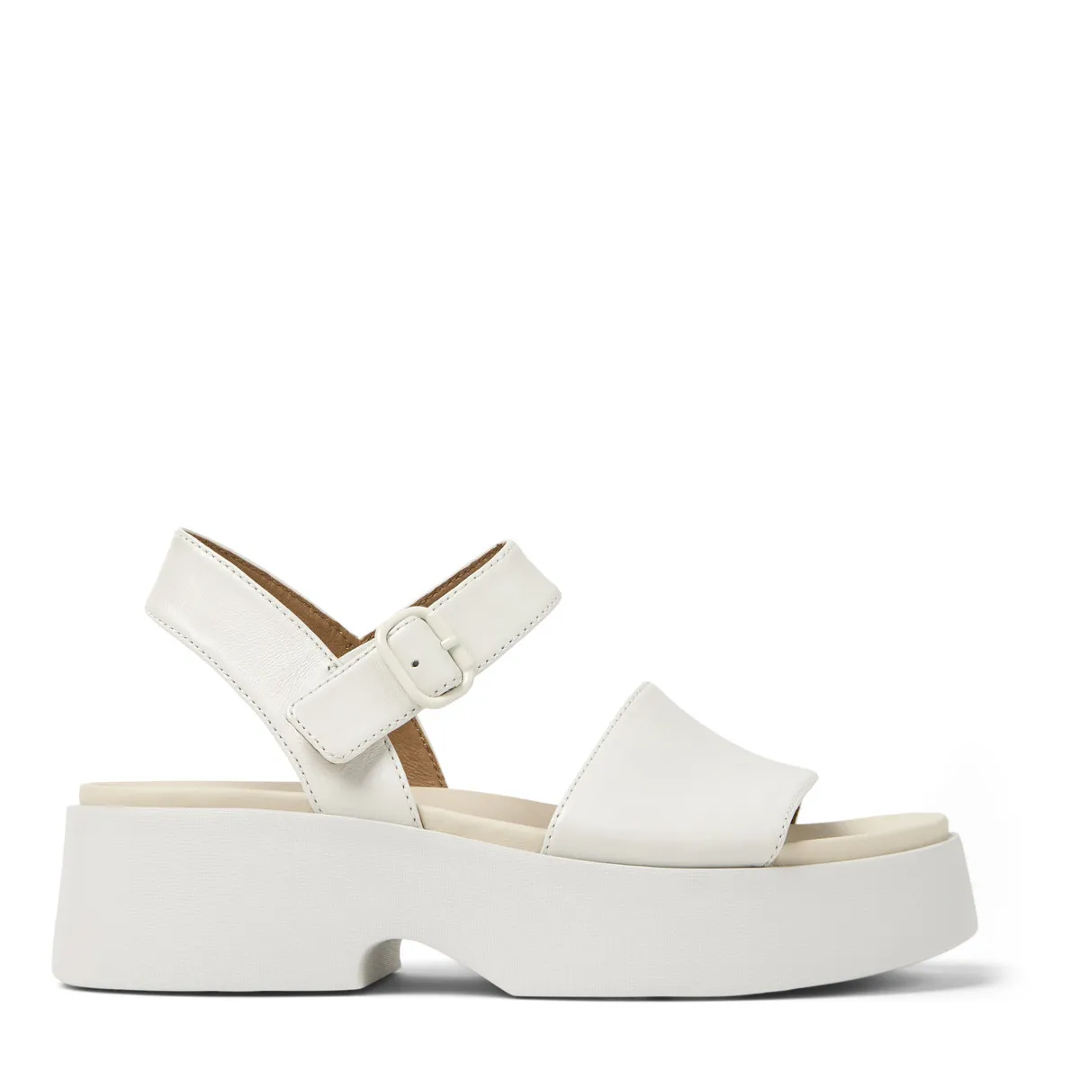 Weiße Leder-Plateausandalen