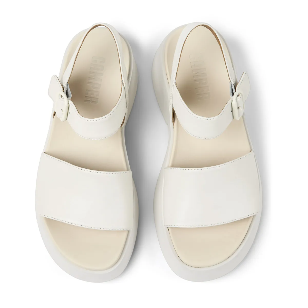 Weiße Leder-Plateausandalen