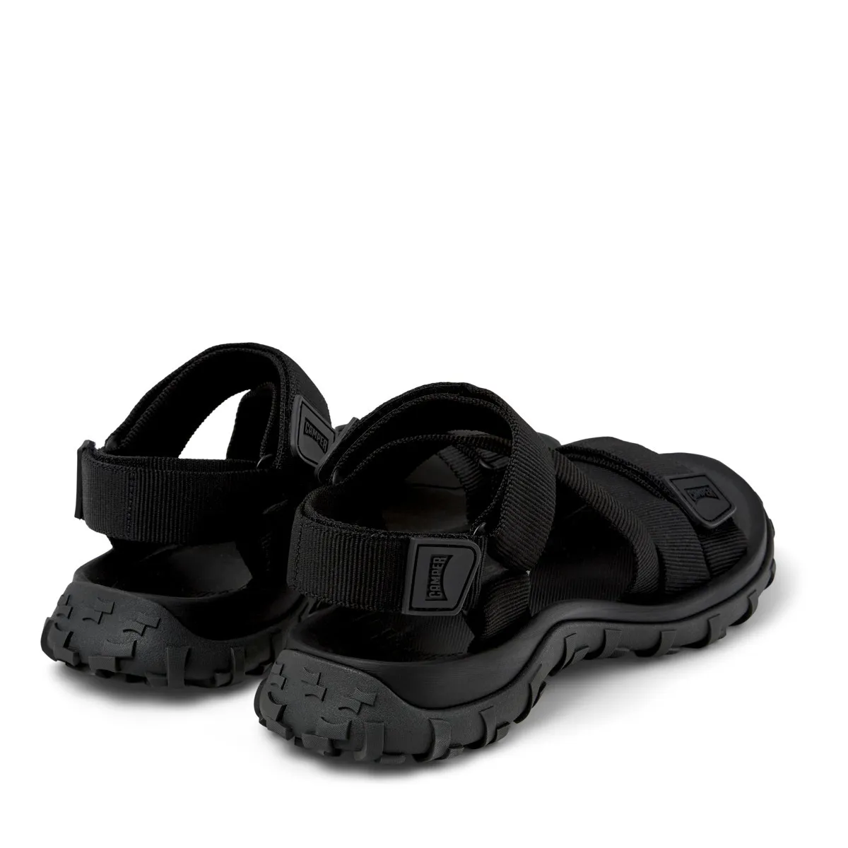 Schwarze, sportliche Plateausandalen mit Riemen