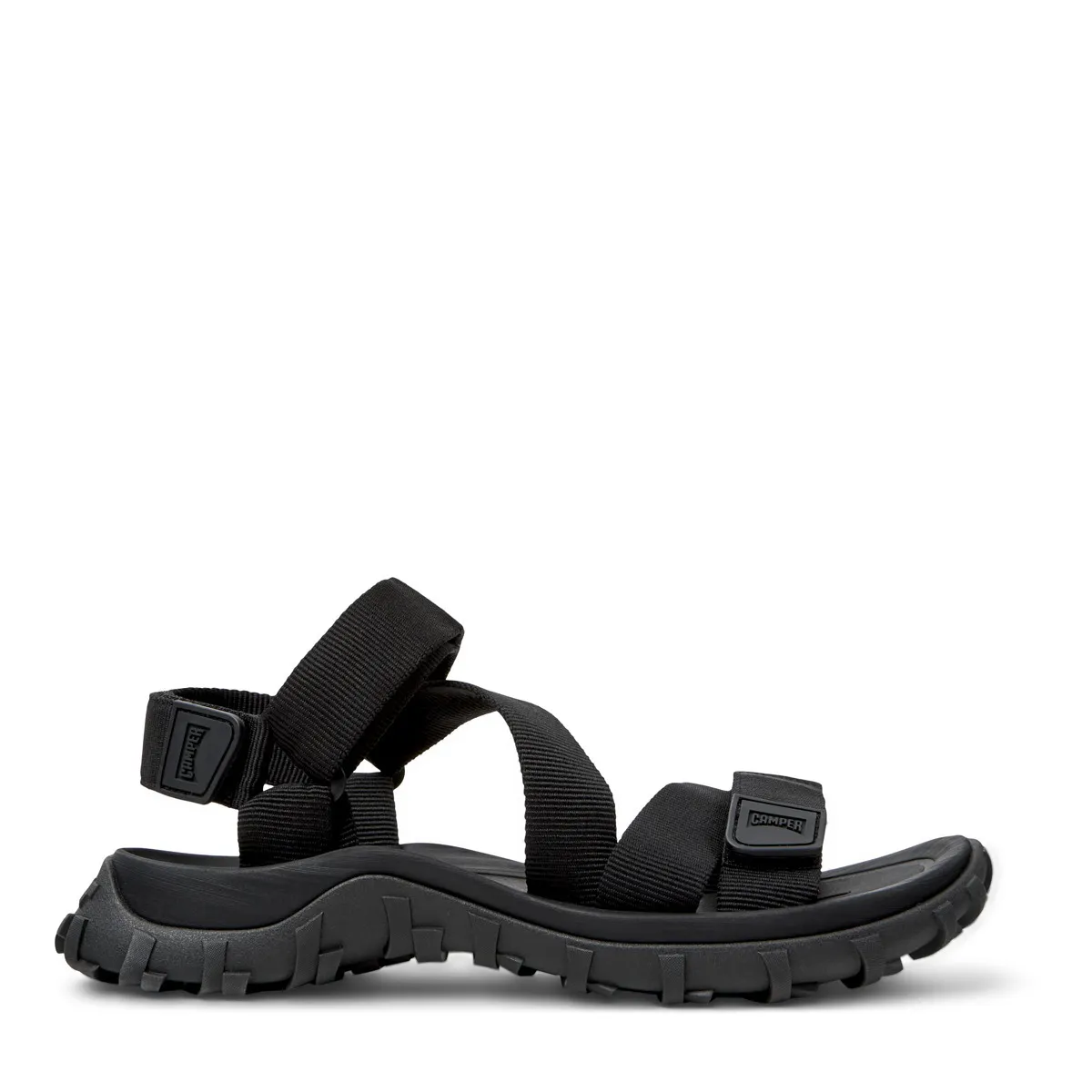 Schwarze, sportliche Plateausandalen mit Riemen