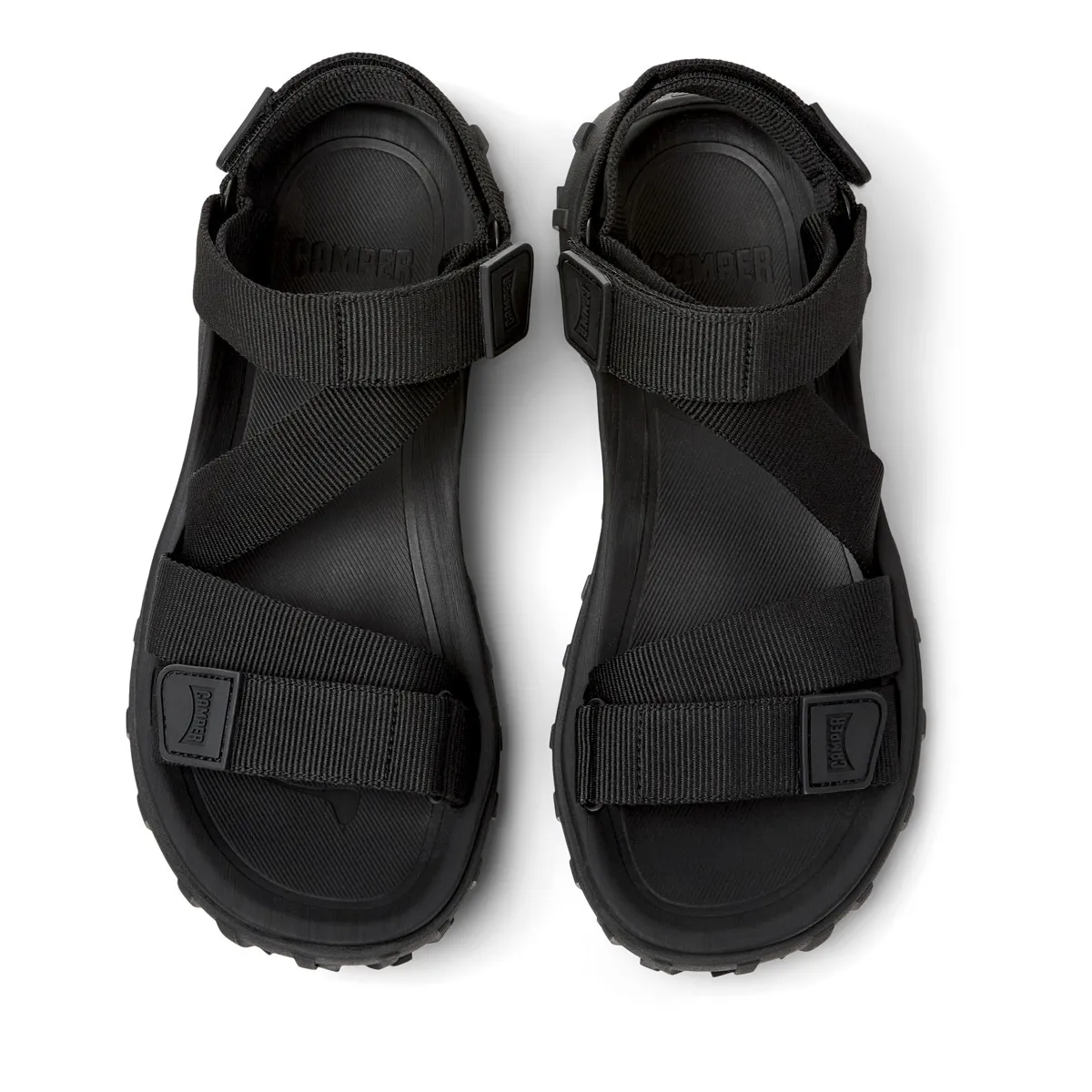 Schwarze, sportliche Plateausandalen mit Riemen