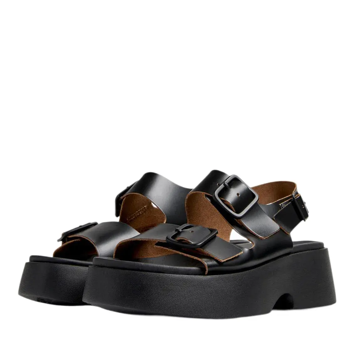 Schwarze Plateau-Sandalen mit Schnallenriemen