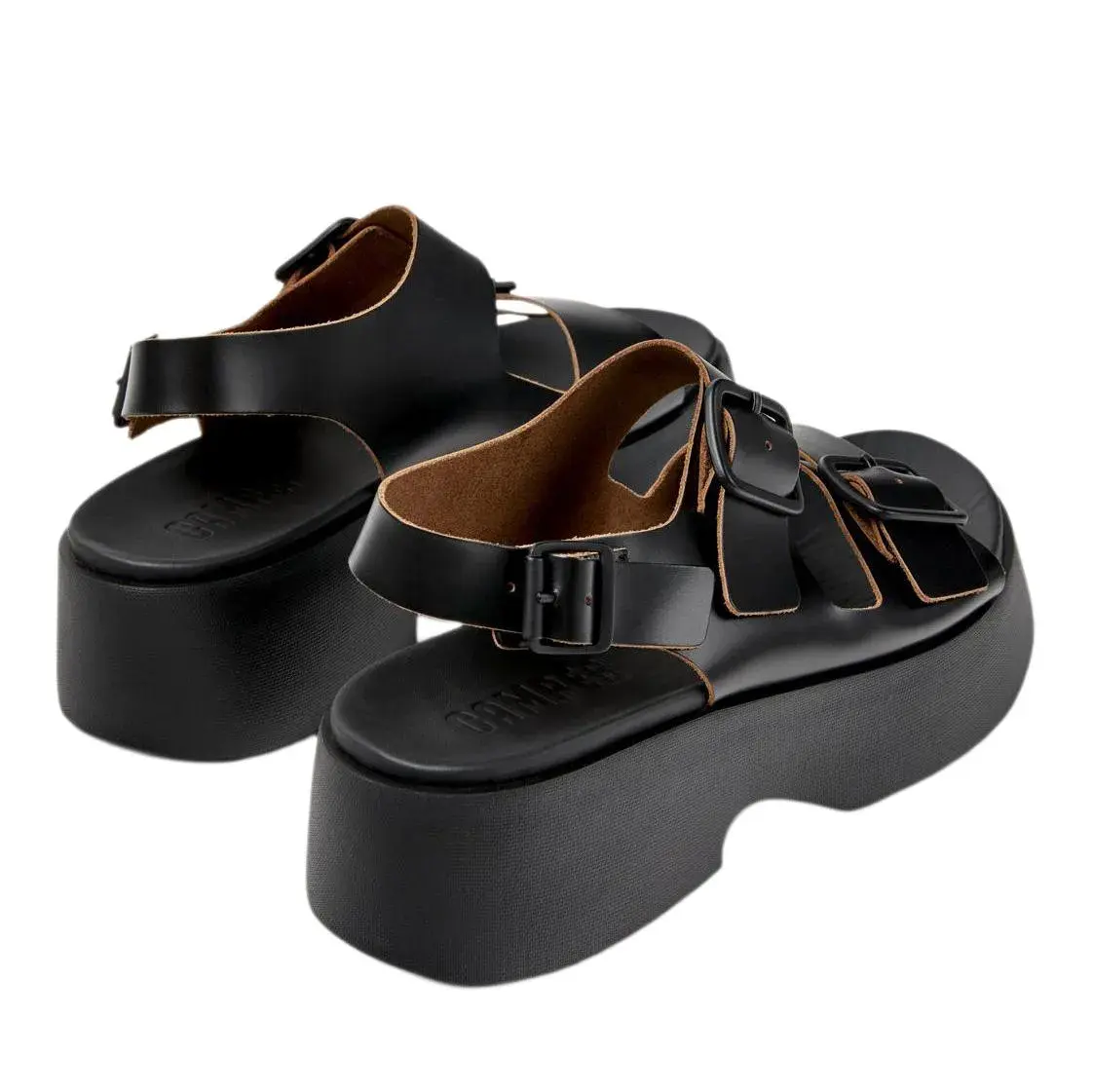 Schwarze Plateau-Sandalen mit Schnallenriemen