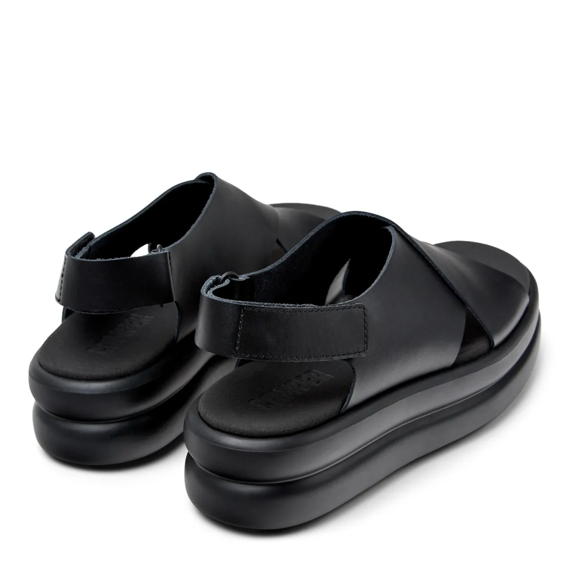 Schwarze Leder Plateau Flatform Sandalen