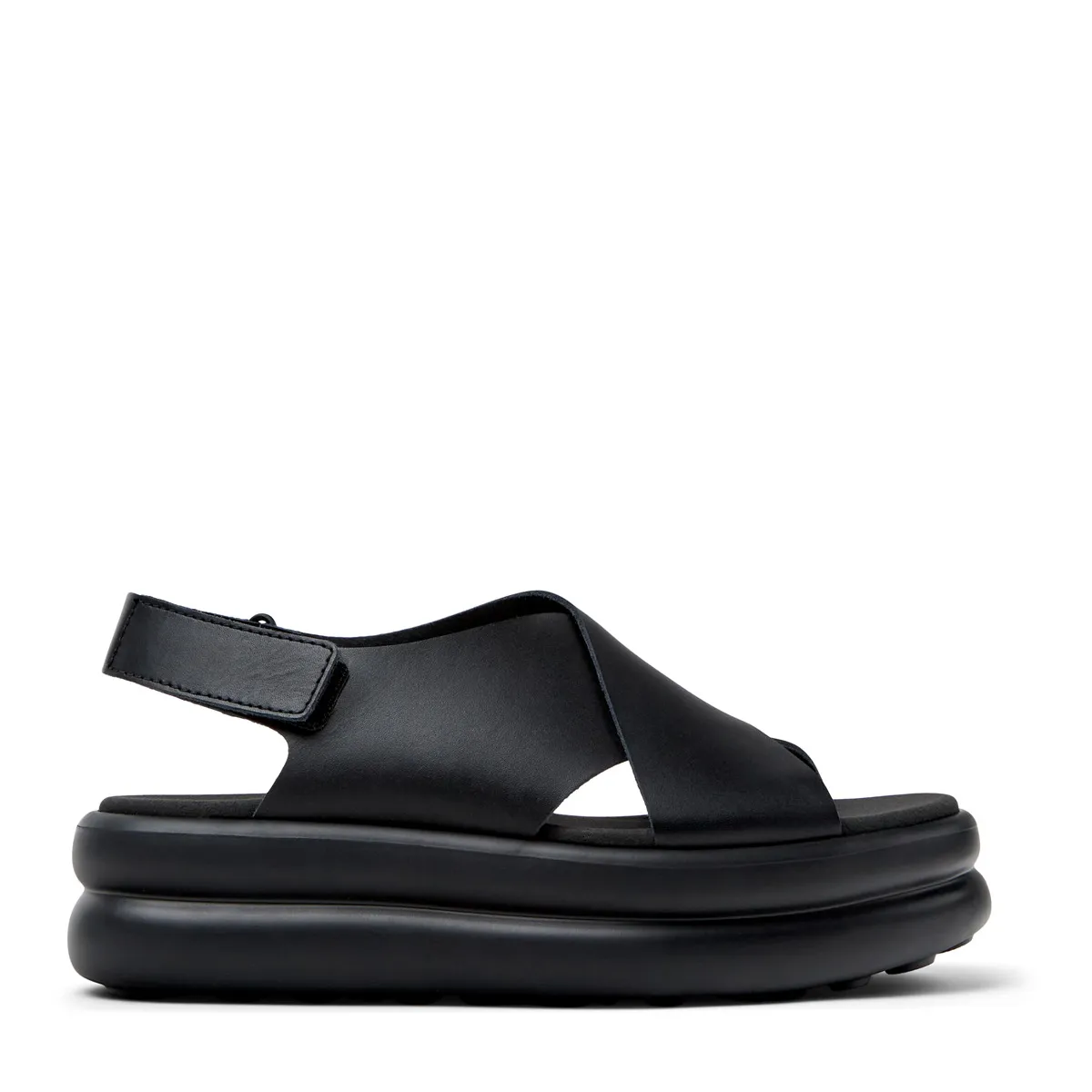 Schwarze Leder Plateau Flatform Sandalen