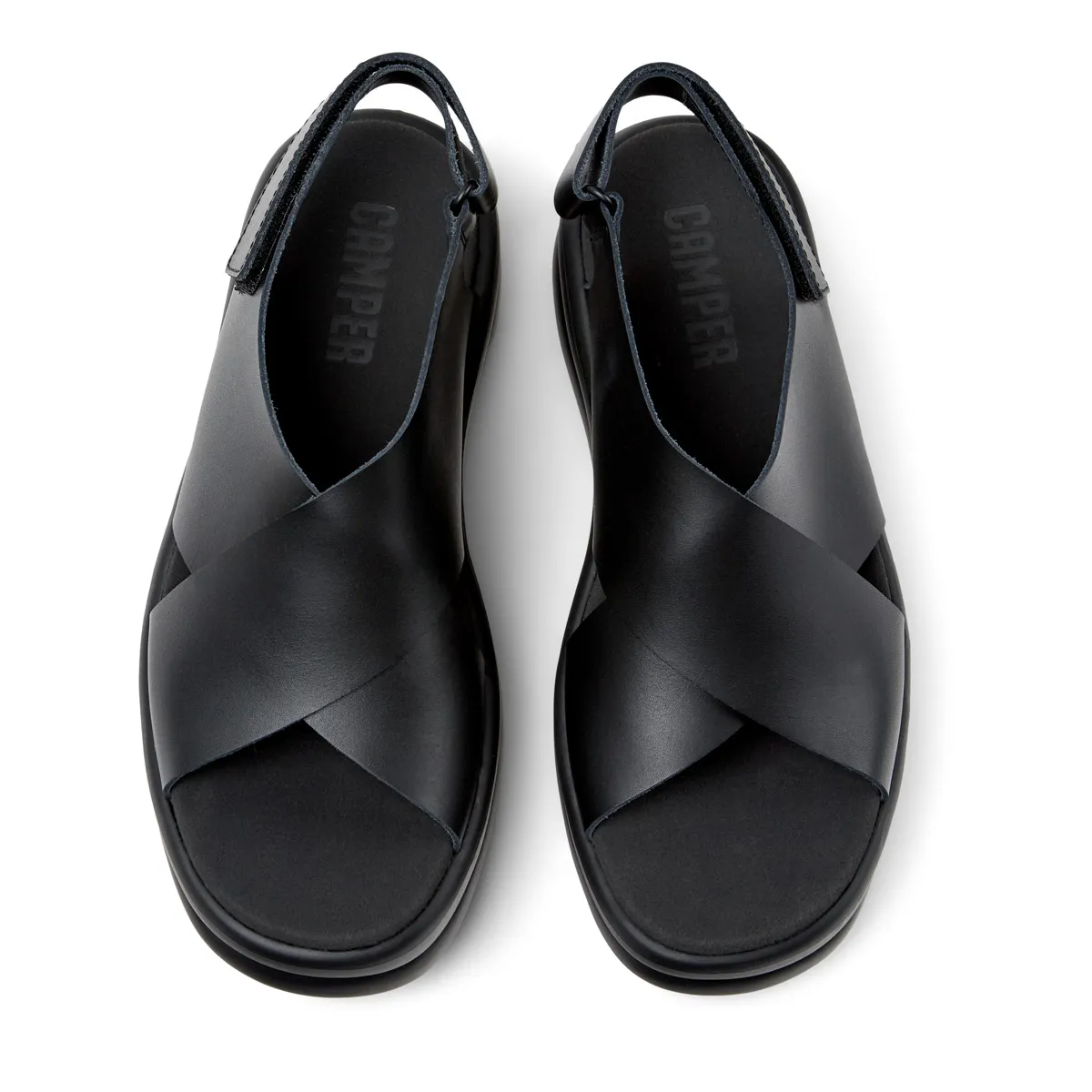 Schwarze Leder Plateau Flatform Sandalen