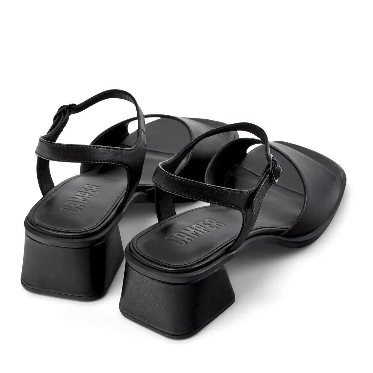 Schwarze Sandaletten mit Absatz und Knöchelriemen