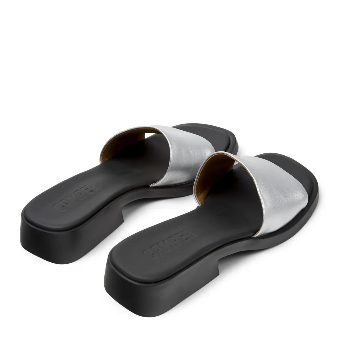 Metallic Silberne Leder Plateausandalen
