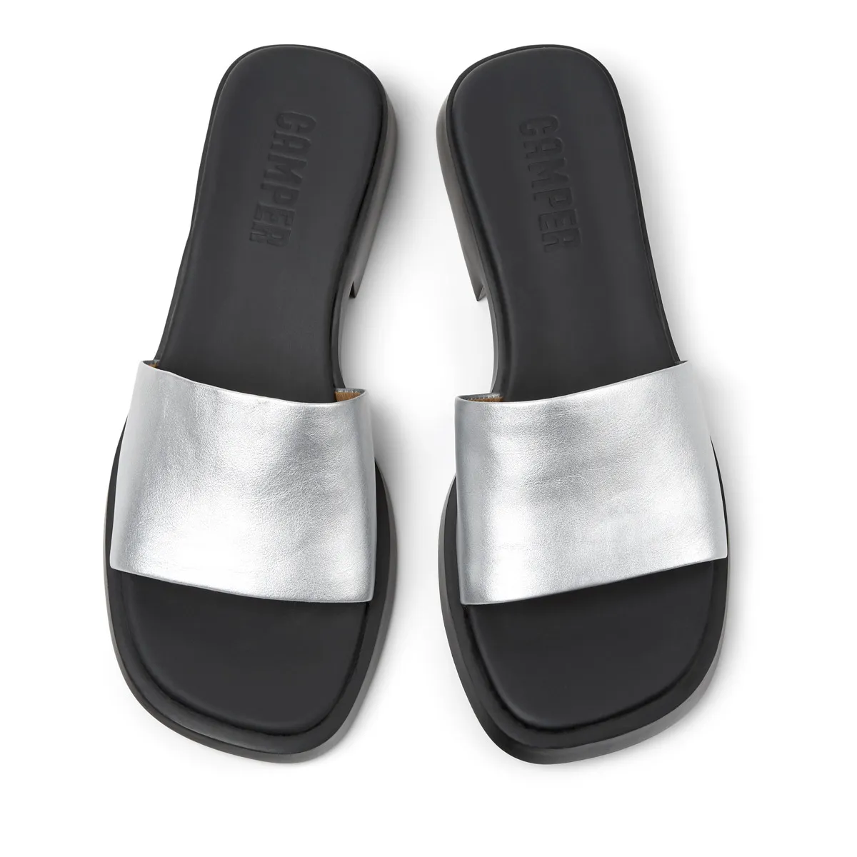 Metallic Silberne Leder Plateausandalen